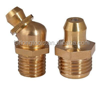 Máquina de perfuração e conexão de botão personalizada Forjada 45 graus de latão Grease Nipple 1/4 &quot;-28 UNF com suporte OEM