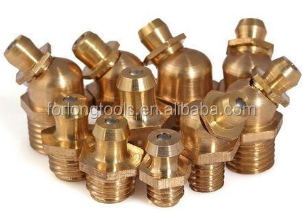 Máquina de perfuração e conexão de botão personalizada Forjada 45 graus de latão Grease Nipple 1/4 &quot;-28 UNF com suporte OEM
