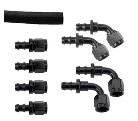 Suporte personalizado de cabeça redonda Código preto de alumínio Kit de encaixe de ponta de mangueira AN6 9PCS Conexão feminina e durável
