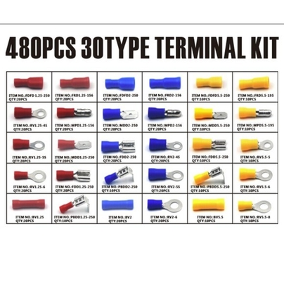 480pcs terminais isolados conector elétrico crimp traseiro espada anel de garfo conjunto de terminais Kit com caixa para ano universal