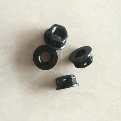Finitura PVD resistente à corrosão M10 X 1.25 Nozes de flange hexadecimal de titânio preto perfuradas para fio de bloqueio DIN Standard