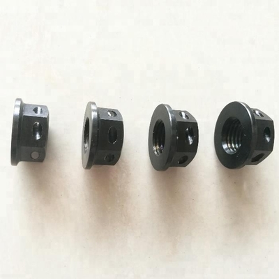 Finitura PVD resistente à corrosão M10 X 1.25 Nozes de flange hexadecimal de titânio preto perfuradas para fio de bloqueio DIN Standard