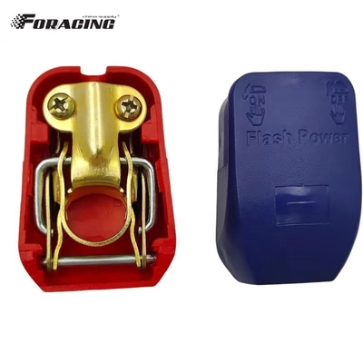 Terminais de bateria universais Cobertura de proteção de plástico para cabos de automóveis Prensas de terminais Conectores em material azul e vermelho