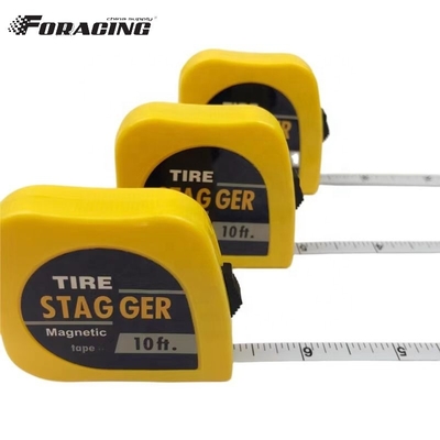 10 FT Lâmina de aço para pneus de corrida Stagger Measure com parte traseira magnética e acabamento cromado Logotipo personalizado