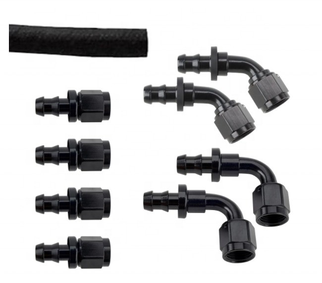 Suporte personalizado de cabeça redonda Código preto de alumínio Kit de encaixe de ponta de mangueira AN6 9PCS Conexão feminina e durável