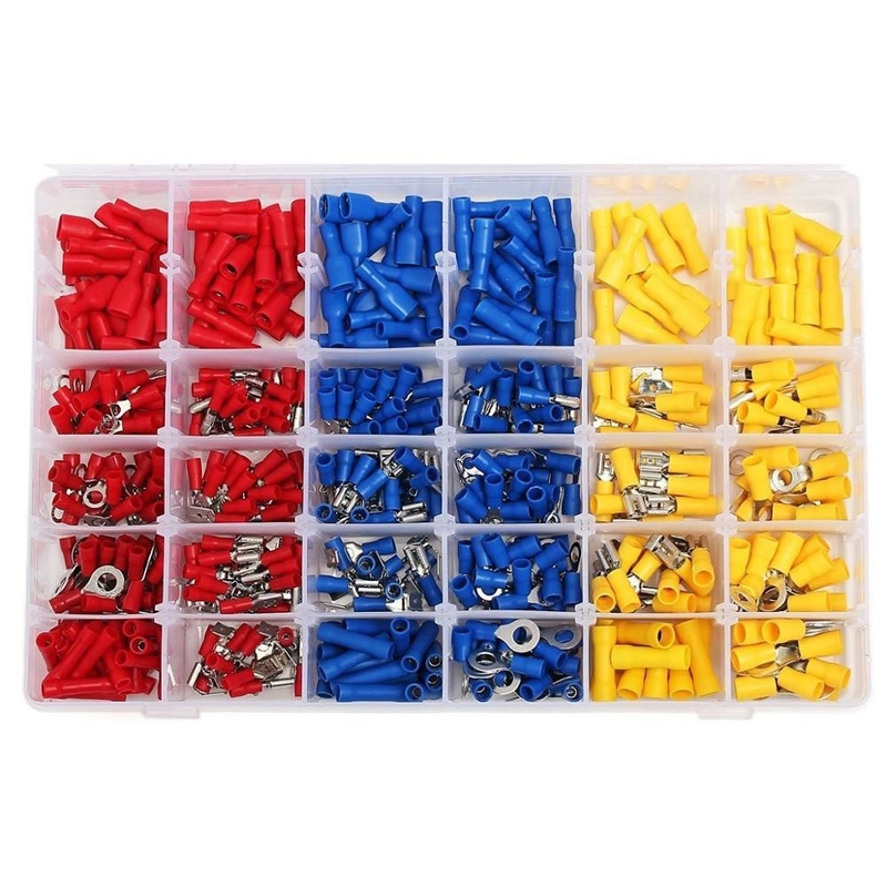 480pcs terminais isolados conector elétrico crimp traseiro espada anel de garfo conjunto de terminais Kit com caixa para ano universal