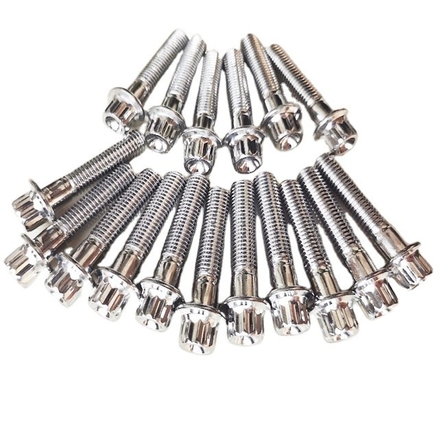 Indústria de geração de energia Titânio parafuso M8 x 1,25 x 32mm 12 ponto flange com DIN padrão e acabamento prateado